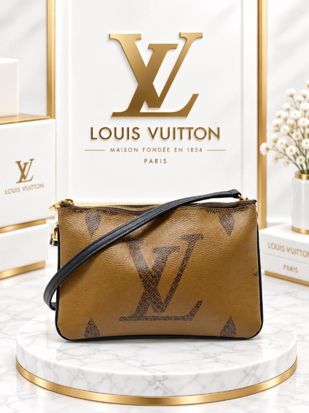 Authentic Louis Vuitton Double Zip Pochette Giant Monogram Crossbody